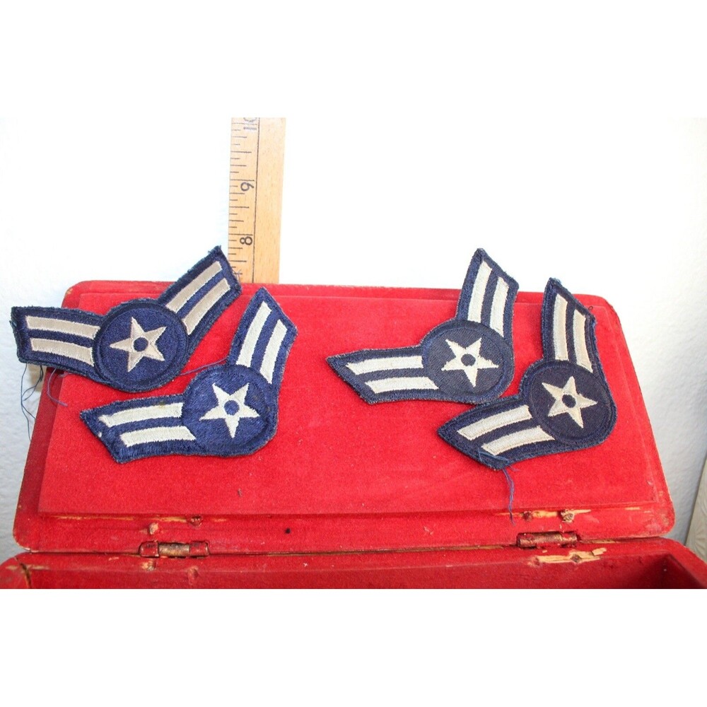 4 Vintage USAF Airman First Class Rank Insignias in Blue E3 Military Patches 50s
